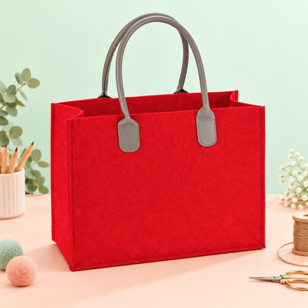 Hauptbild – Filztasche m. Lederhenkel, rot 40x16x30cm