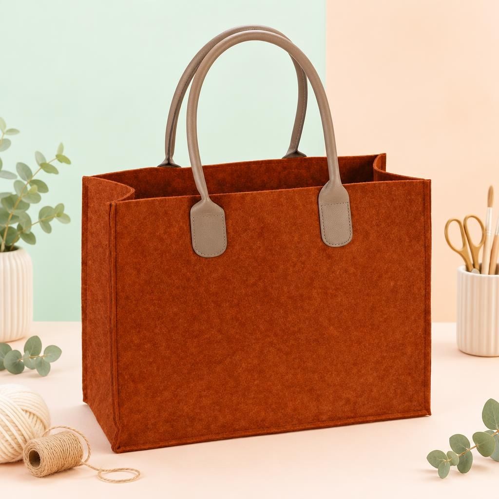 Hauptbild – Filztasche mit Lederhenkel braun, 40x16x30cm