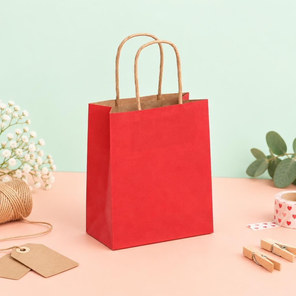 Hauptbild – Papiertragetasche, Kordelgriff 15x18cm rot