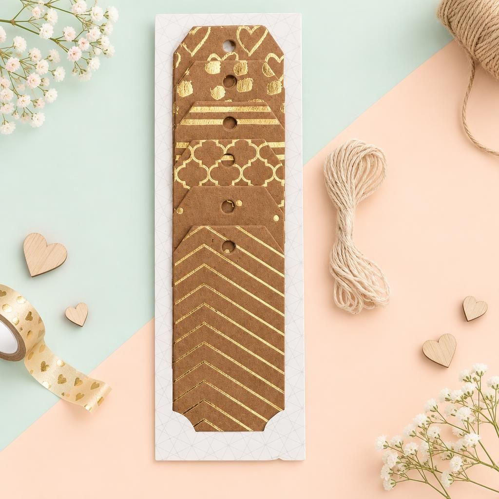 Generiert: Hauptbild – Geschenk-Anhänger Karton 18St. 4x7,5cm goldfarben bedruckt