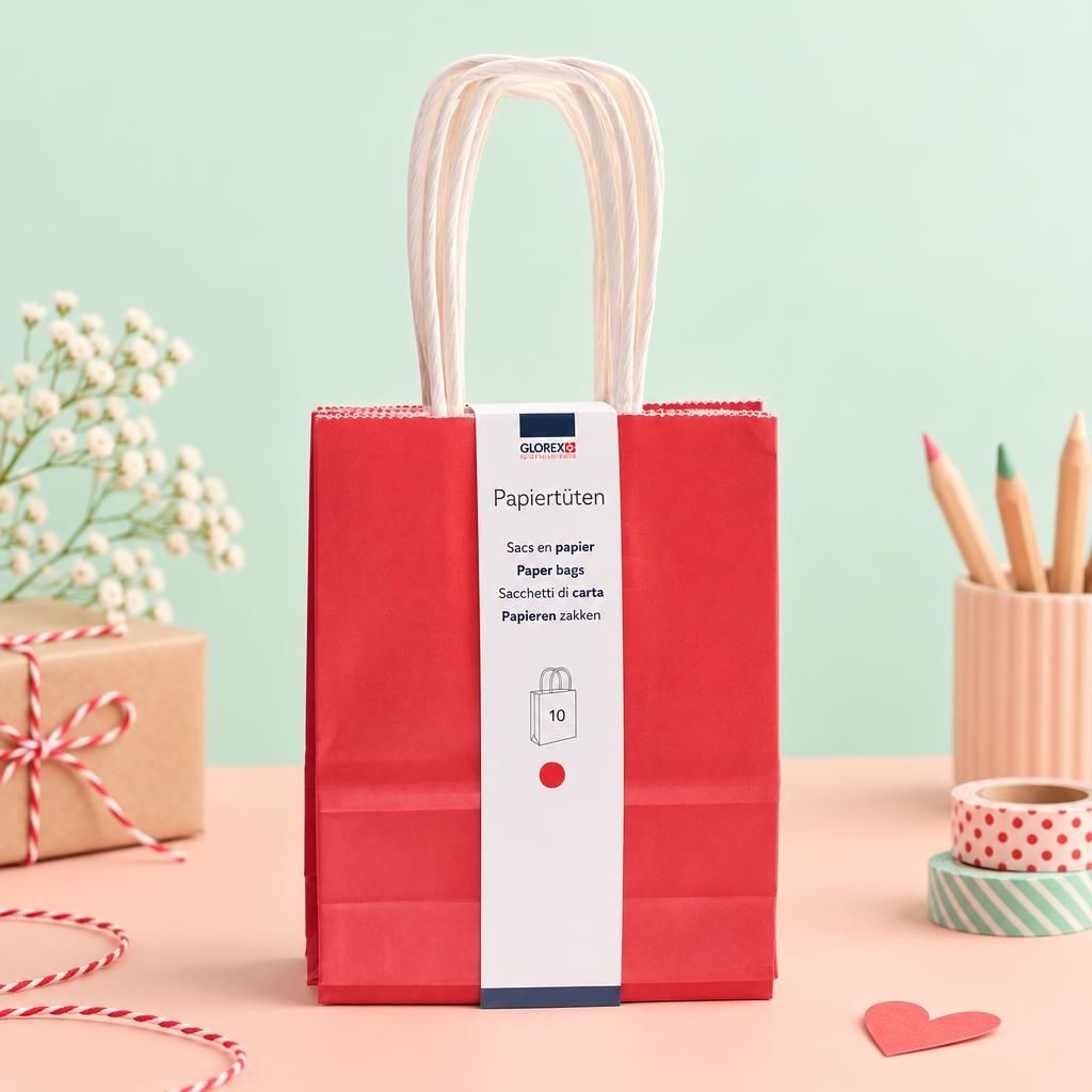 Hauptbild – Papiertragetasche, Kordelgriff 12x15x5,5cm, rot, 10St