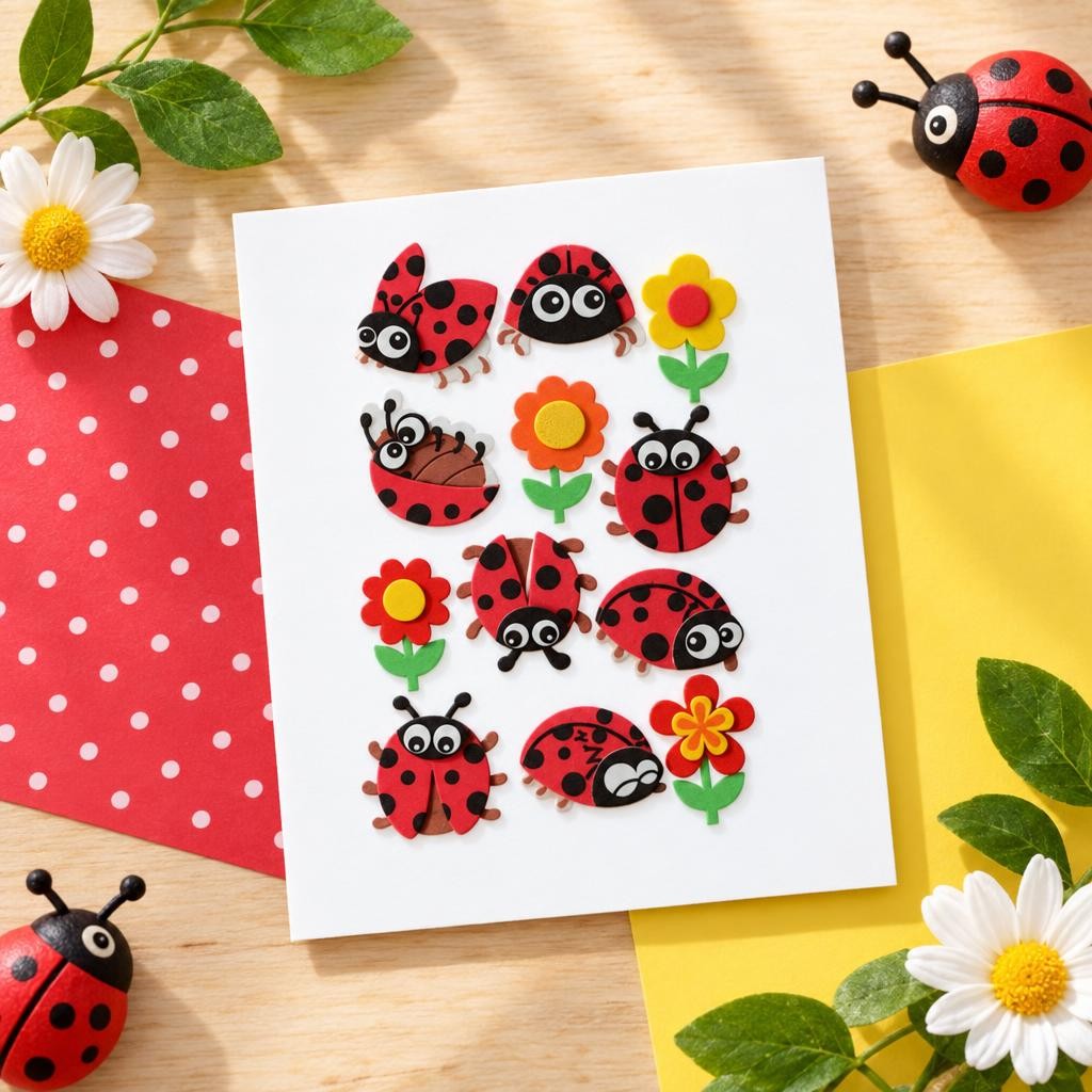 Freies Bild – 3D Moosgummi 12tlg Marienkäfer 4x3,5cm, selbstklebend