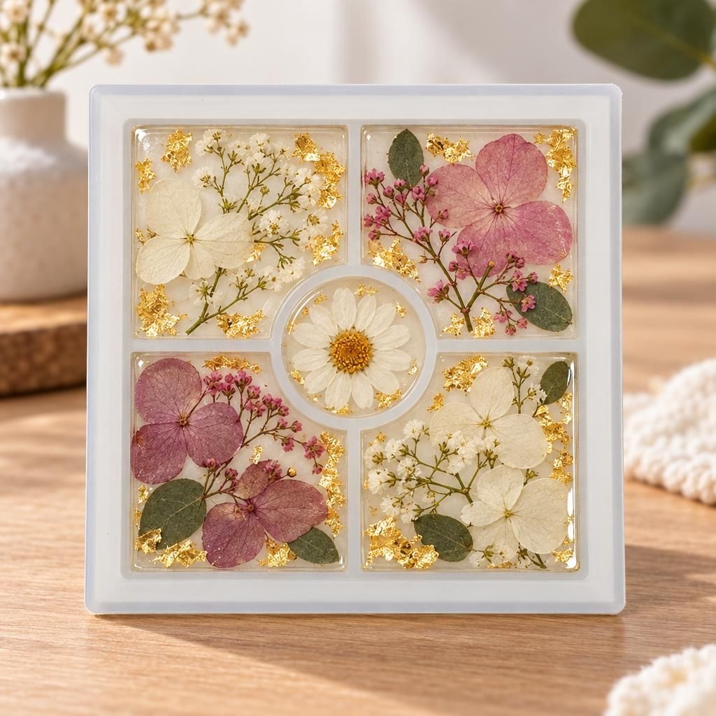 Fertiges Bastelwerk – Silikon-Form Quadrat 10x10x1,8cm