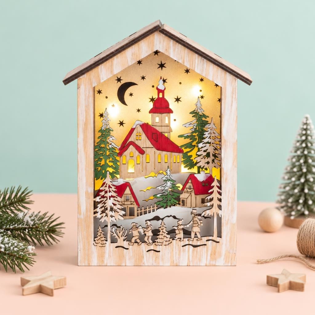 Generiert: Hauptbild – Winterlandschaft m. LED, Timer Haus,17x5x23cm, 2-fach sort.