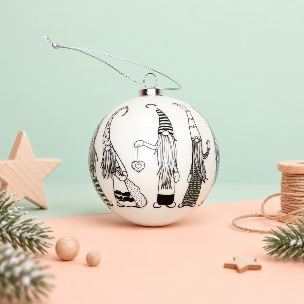 Generiert: Hauptbild – Weihnachtskugel 7,5cm weiss mit Wichtel