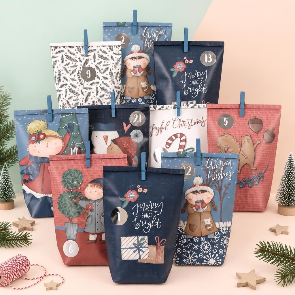 Hauptbild – Adventskalender mit bedruckten Tüten - Dunkelblau