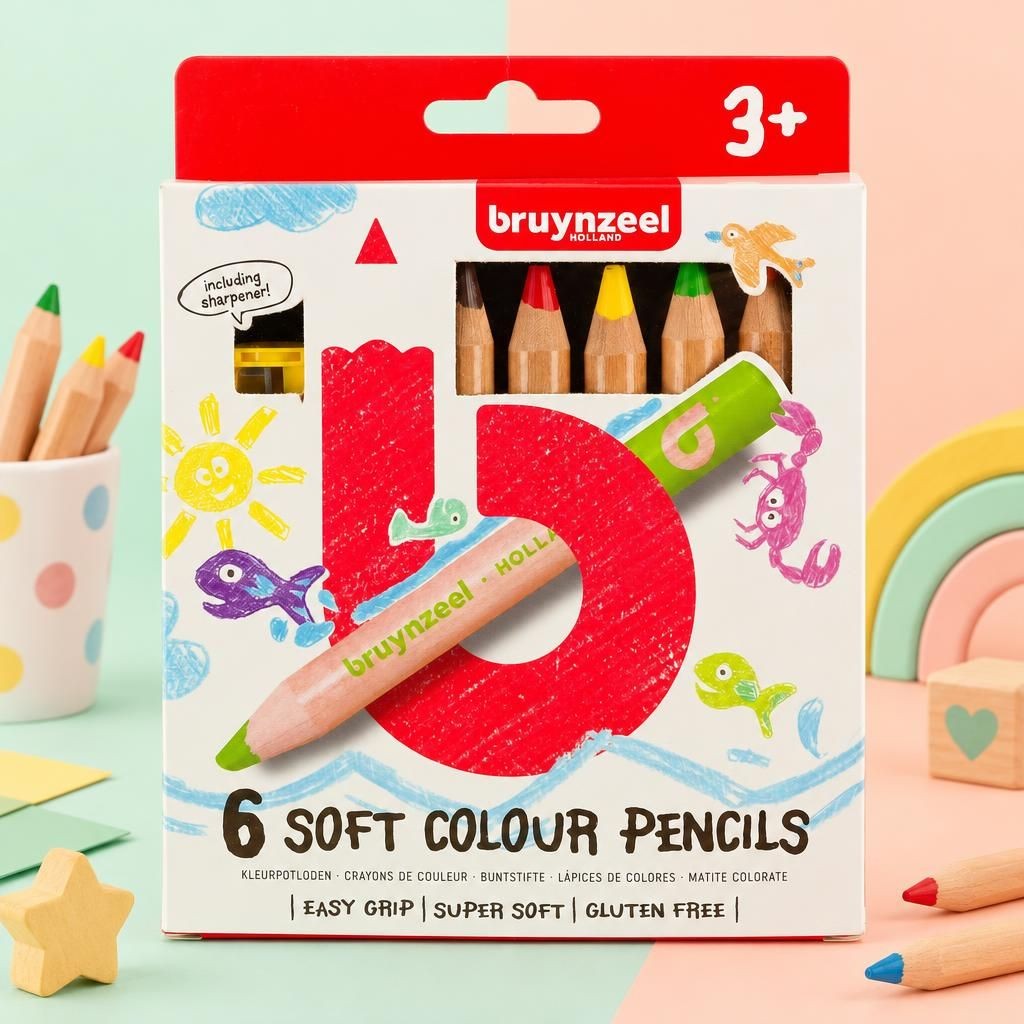 Generiert: [53daee97-8d2e-45ec-811e-dd973a38678b:1] Hauptbild – Bruynzeel Set mit 6 weichen Buntstiften für Kinder