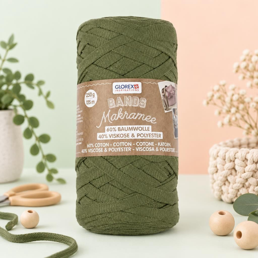 Generiert: [92a5102b-9522-40c8-969a-65ddda95bdff:1] Hauptbild – Bands Makramee 250g oliv