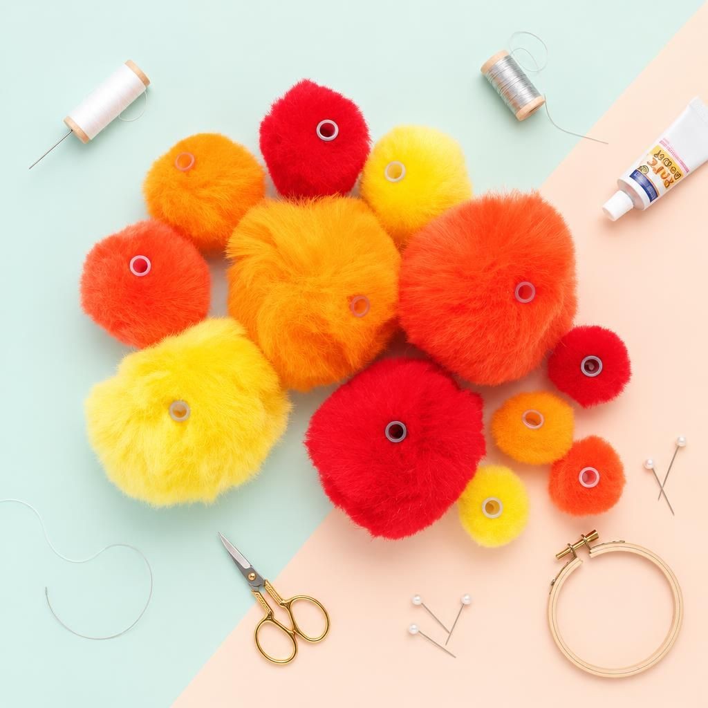 Hauptbild – Acryl Pompons mit Öse ca 45 Stk. rot mix