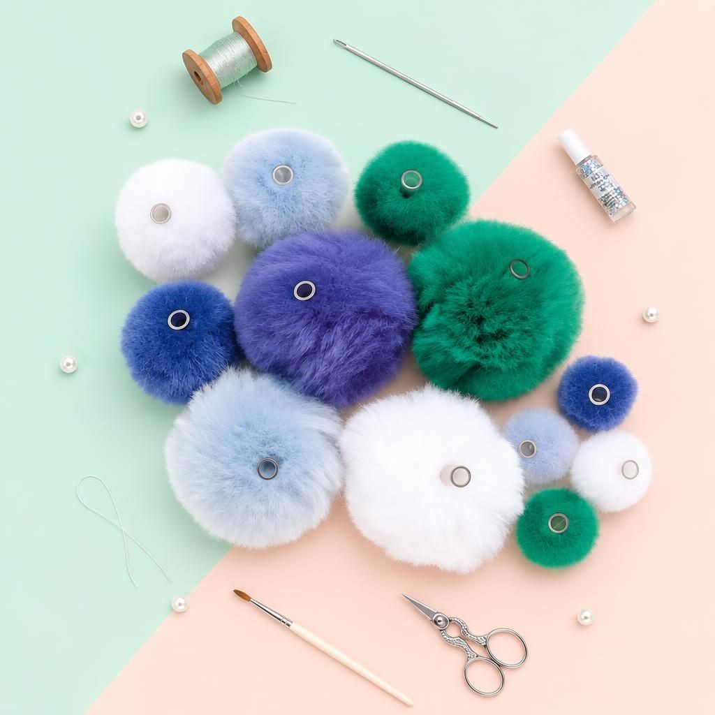 Hauptbild – Acryl Pompons mit Öse ca 45 Stk. blau mix