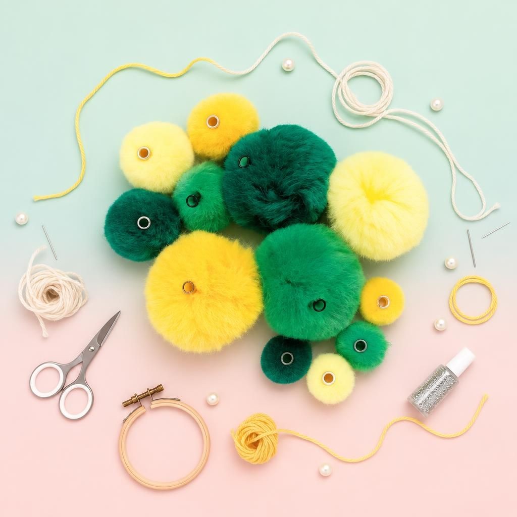 Hauptbild – Acryl Pompons mit Öse ca 45 Stk. grün mix