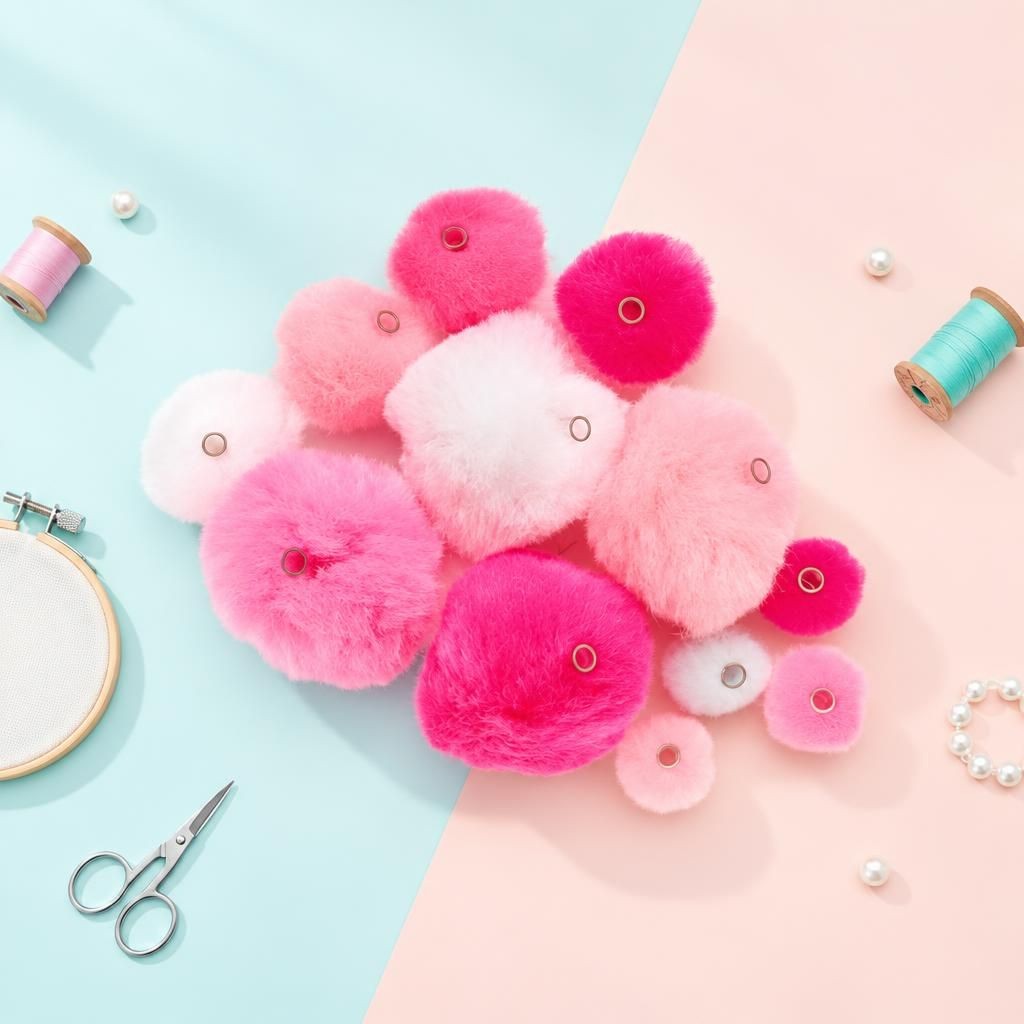 Hauptbild – Acryl Pompons mit Öse ca 45 Stk. rosa mix