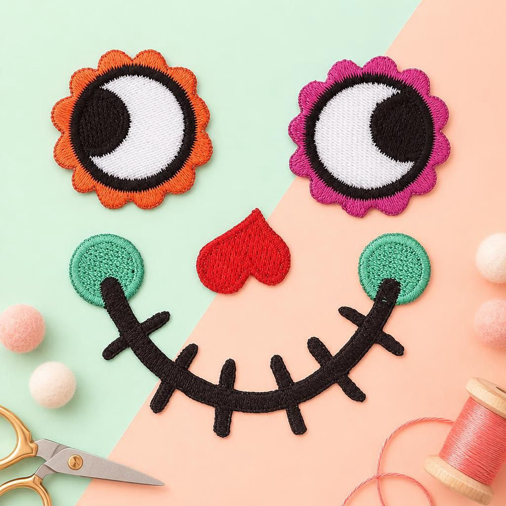 Generiert: [a2307047-9a4b-44ce-b7a7-f2b66ac8ed19:1] Hauptbild – EYE SEE YOU "Happy Face" zum Aufbügeln