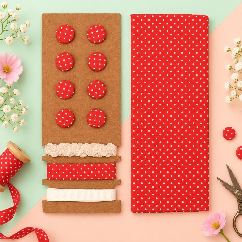 Generiert: [b3f22461-3bf6-4c5a-9a12-aa38a7431554:1] Hauptbild – Textil-Set rosa-pink Blumen, 48x48cm Bänder 3x1m 8 Knöpfe
