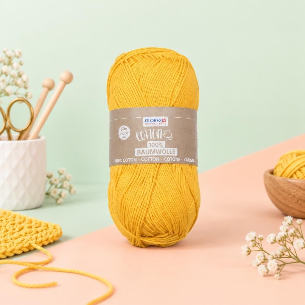 Generiert: [9475f023-a4bf-4dc0-ad48-6e7054ce09a1:1] Hauptbild – Cotton 100% Baumwolle, 50g, sonnengelb