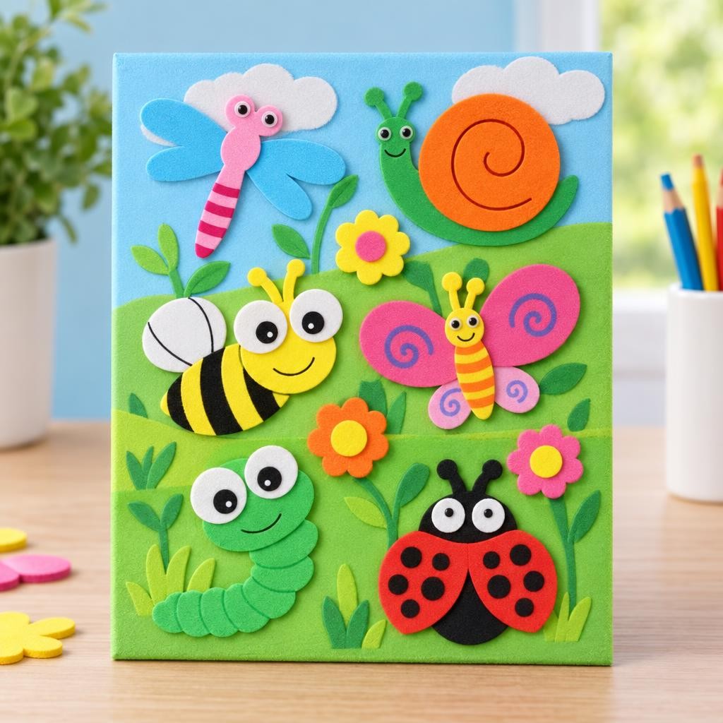 Fertiges Bastelwerk – 3D Moosgummi, 9tlg Gartentiere