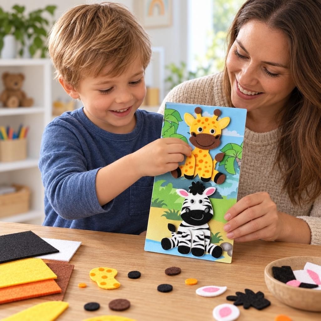 Mit Menschen – 3D Moosgummi, Zebra/Giraffe
