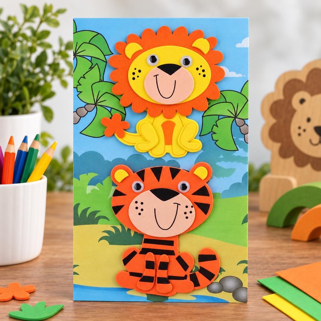 Fertiges Bastelwerk – 3D Moosgummi, Löwe/Tiger