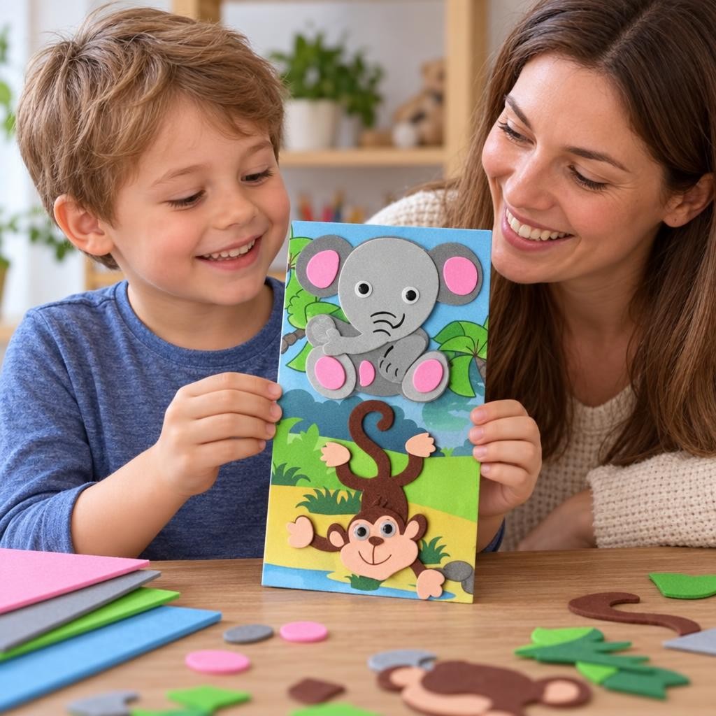 Mit Menschen – 3D Moosgummi, Elefant/Affe
