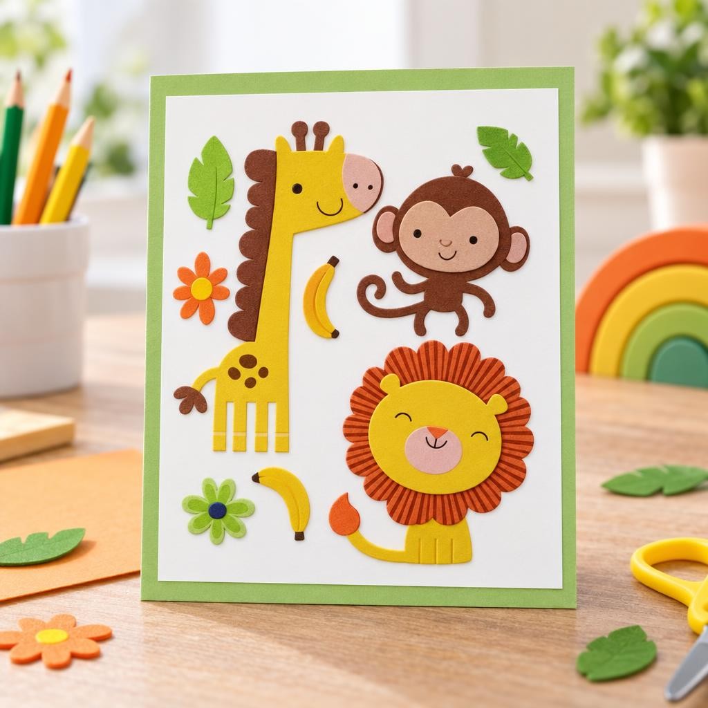 Fertiges Bastelwerk – 3D Moosgummi 9tlg Giraffe/Affe