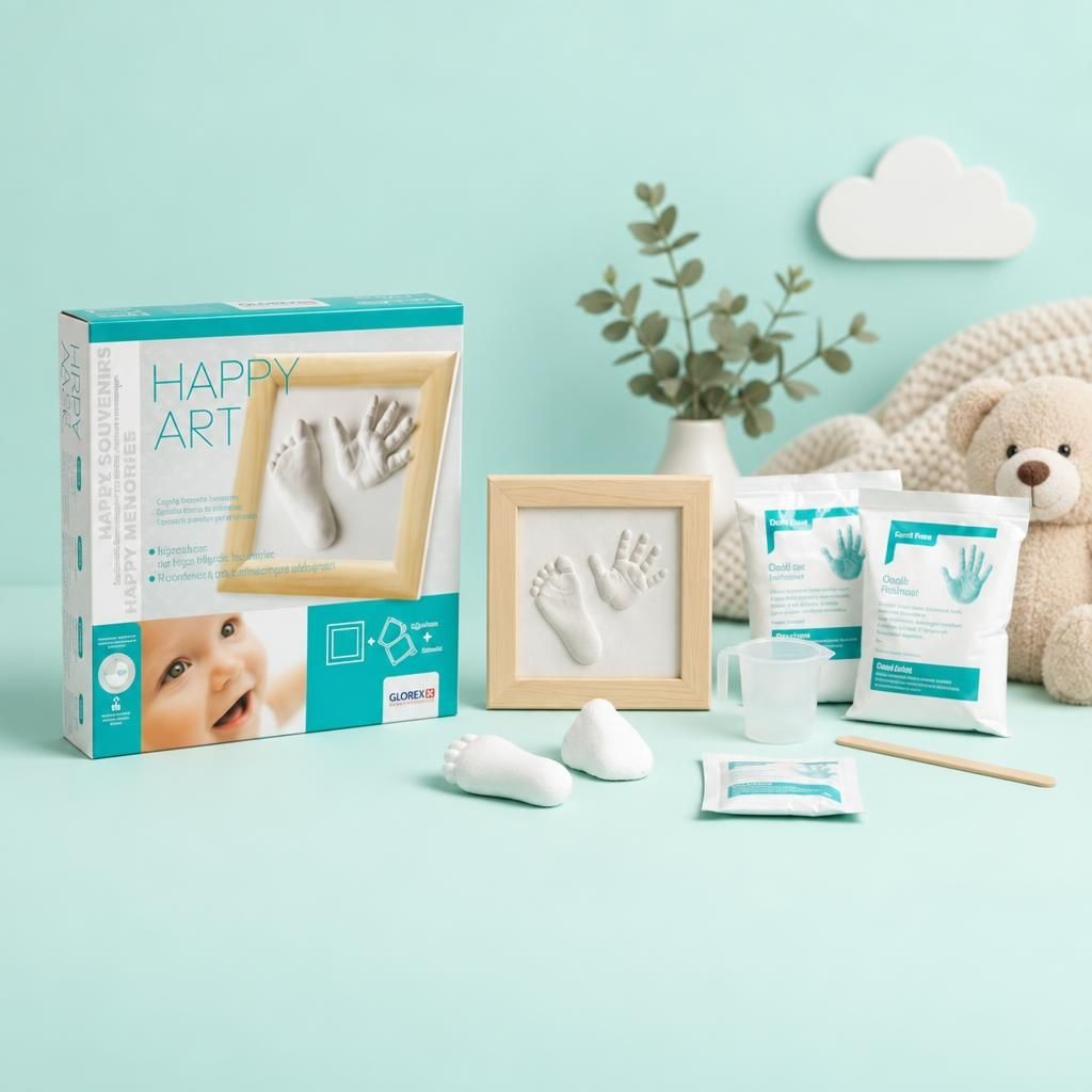 Fertiges Bastelwerk – 3D Handabdruck Set Happy Art – Erinnerungsabdruck