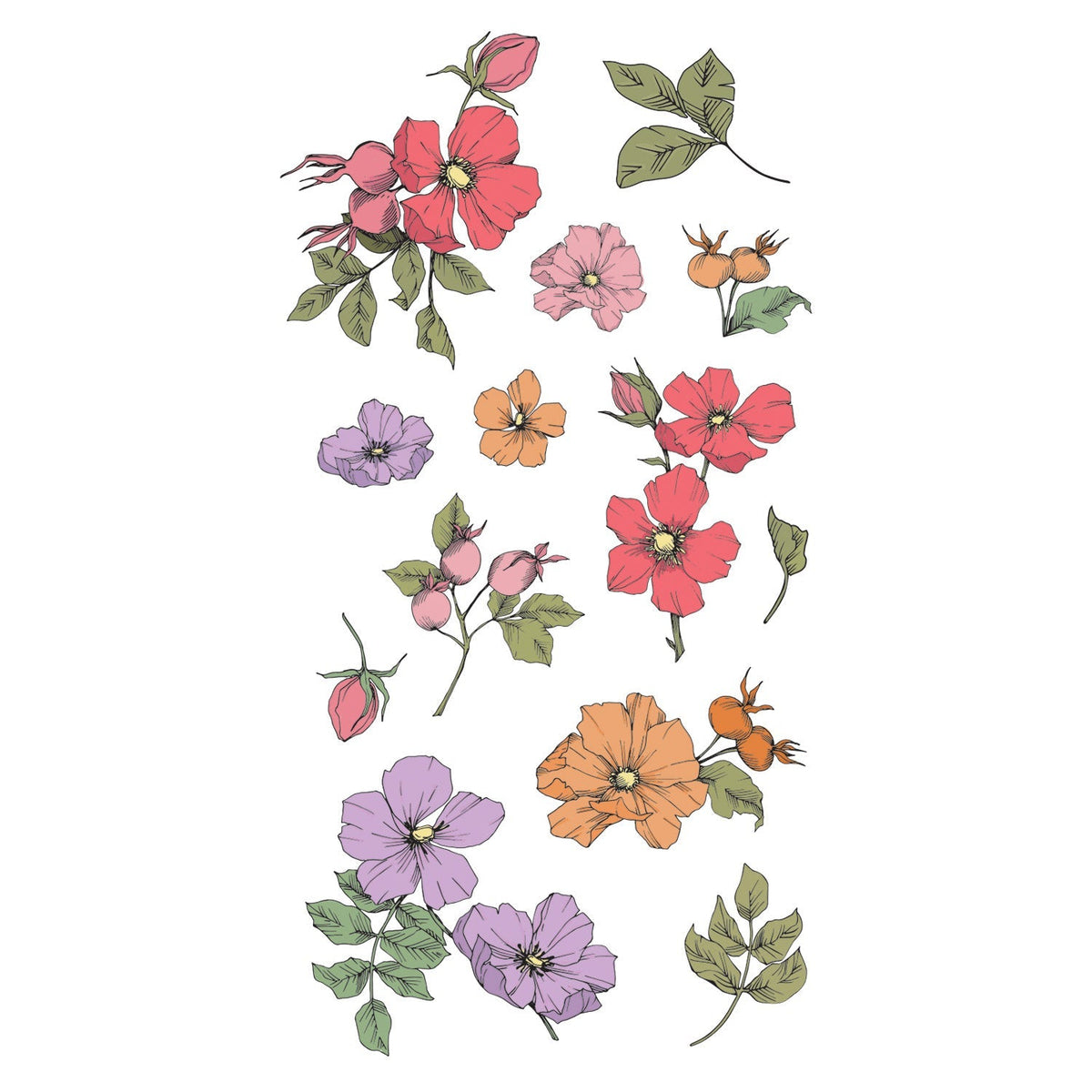 Klarsichtstempel-Set 13 Stück - Wildblumen-Botanicals - Kidis Art