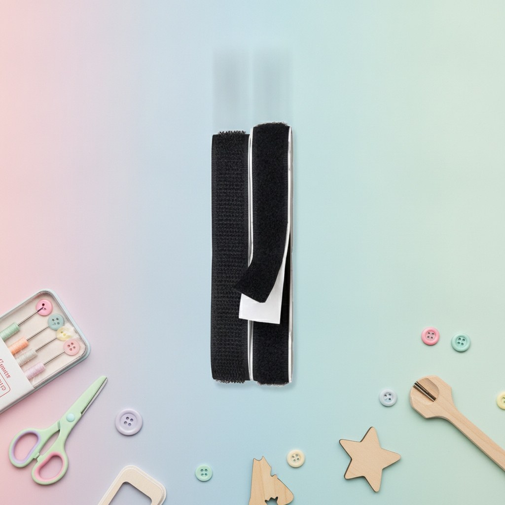 Klettband, selbstklebend, schwarz, 80cm x 16mm - Kidis Art