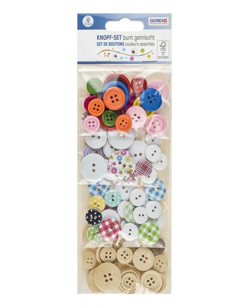 Knopf-Set 72tlg, bunt gemischt, 100% Schima - Kidis Art