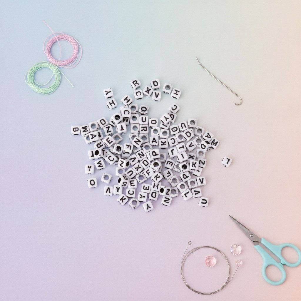 Kunststoff-Würfel mit Loch 50g, Alphabet schwarz/weiss 5x5mm - Kidis Art
