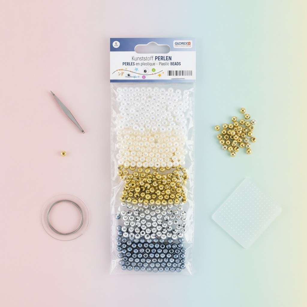 Kunststoffperlen-Set 6mm 500St weiss/silber/gold-Töne - Kidis Art