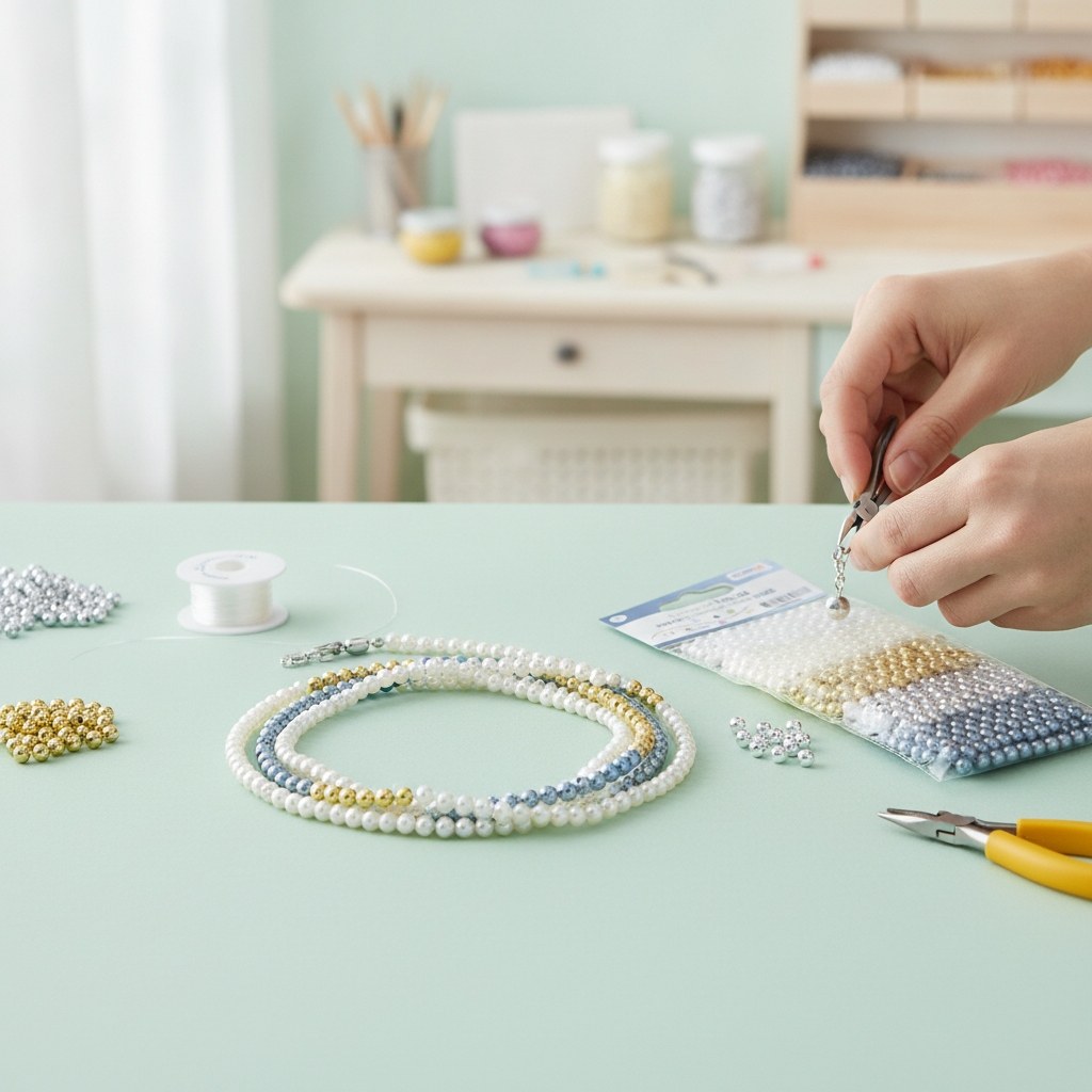 Kunststoffperlen-Set 6mm 500St weiss/silber/gold-Töne - Kidis Art