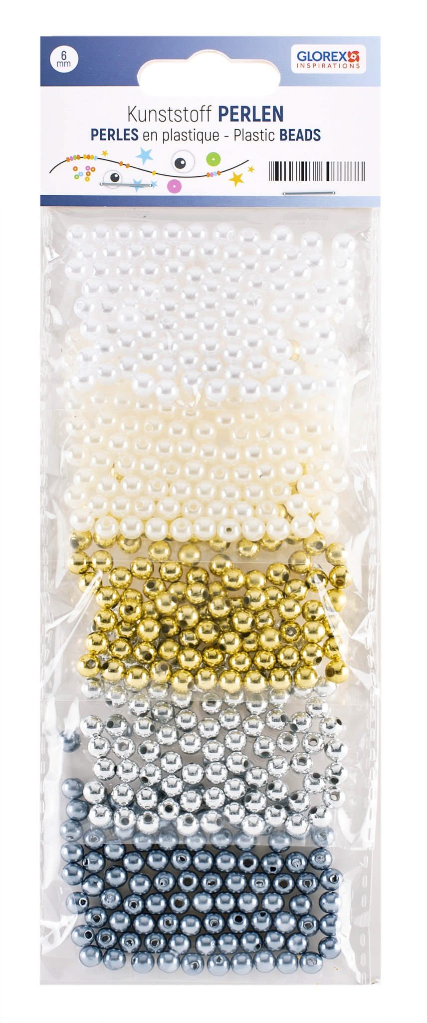 Kunststoffperlen-Set 6mm 500St weiss/silber/gold-Töne - Kidis Art