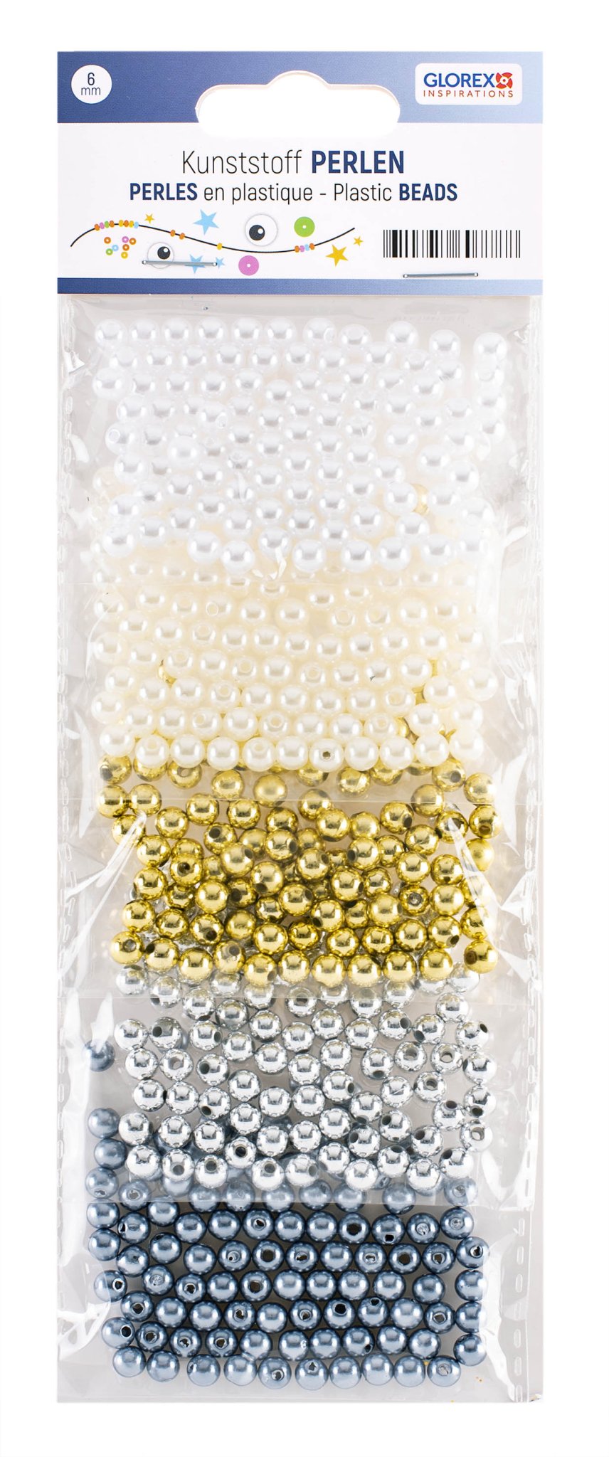 Kunststoffperlen - Set 6mm 500St weiss/silber/gold - Töne - Kidis Art