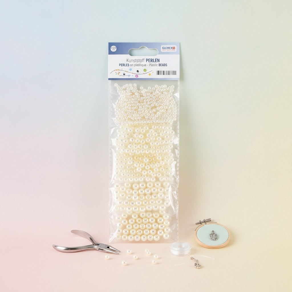 Kuststoffperlen-Set 4/6/8mm 620St, creme - Kidis Art