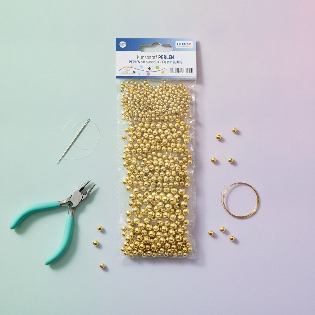 Kuststoffperlen-Set 4/6/8mm 630St, Goldfarben - Kidis Art