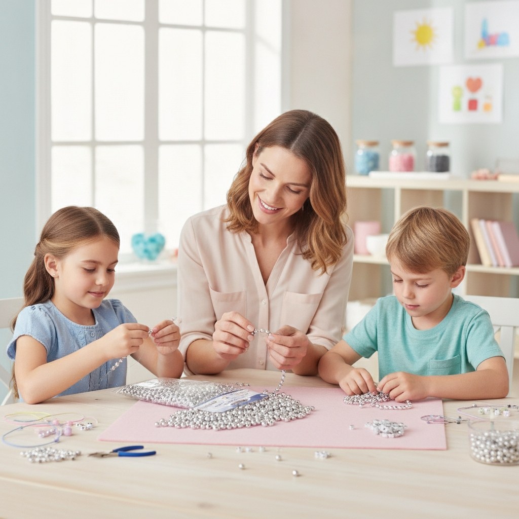 Kuststoffperlen-Set 4/6/8mm 630St, Silberfarben - Kidis Art