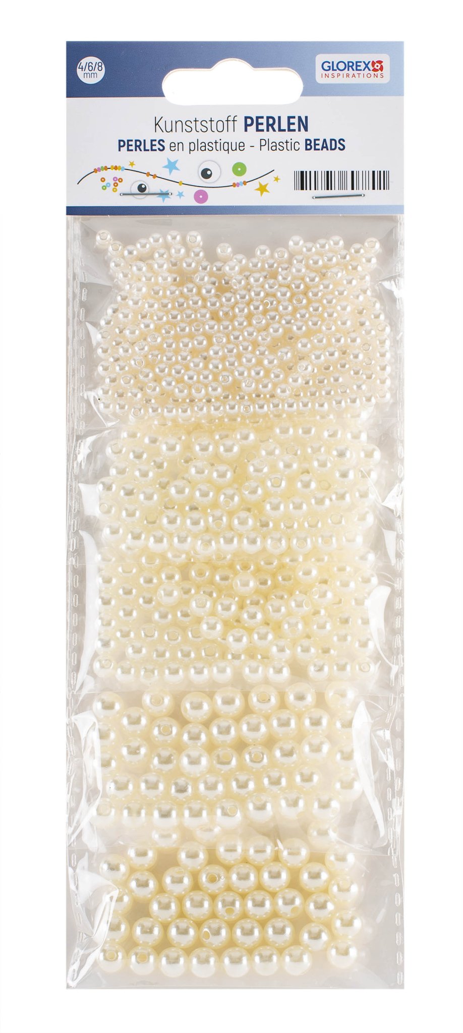 Kuststoffperlen - Set 4/6/8mm 620St, creme - Kidis Art