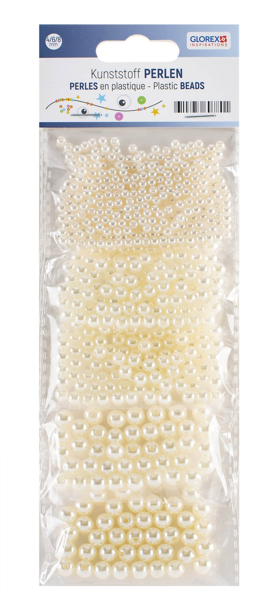 Kuststoffperlen - Set 4/6/8mm 620St, creme - Kidis Art