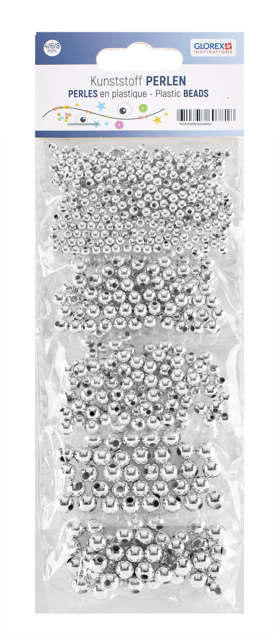 Kuststoffperlen - Set 4/6/8mm 630St, Silberfarben - Kidis Art