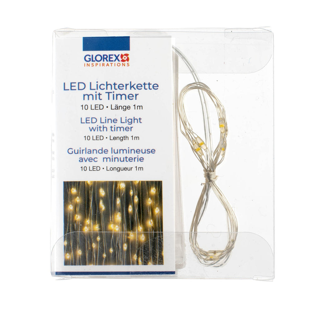 LED Lichterkette 10tlg, Timer warmweiss, 2AA Batterien, 1m - Kidis Art