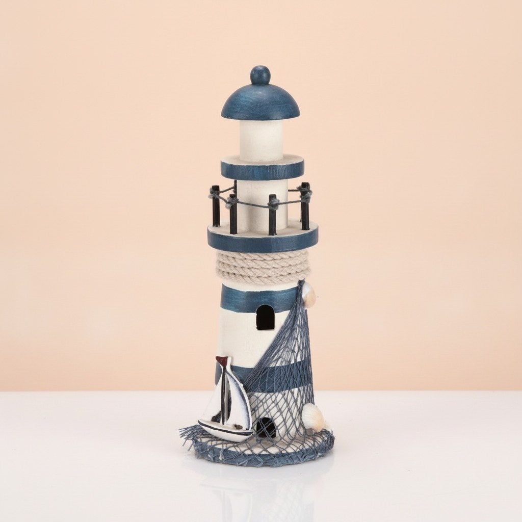 Leuchtturm rund 23x8,5x8,5cm blau/weiss - Kidis Art