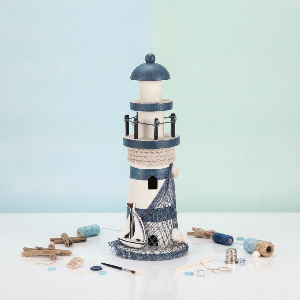 Leuchtturm rund 23x8,5x8,5cm blau/weiss - Kidis Art