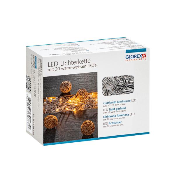Lichterkette,20 warm - weiss LED 7m transparent Kabel, Schalter - Kidis Art