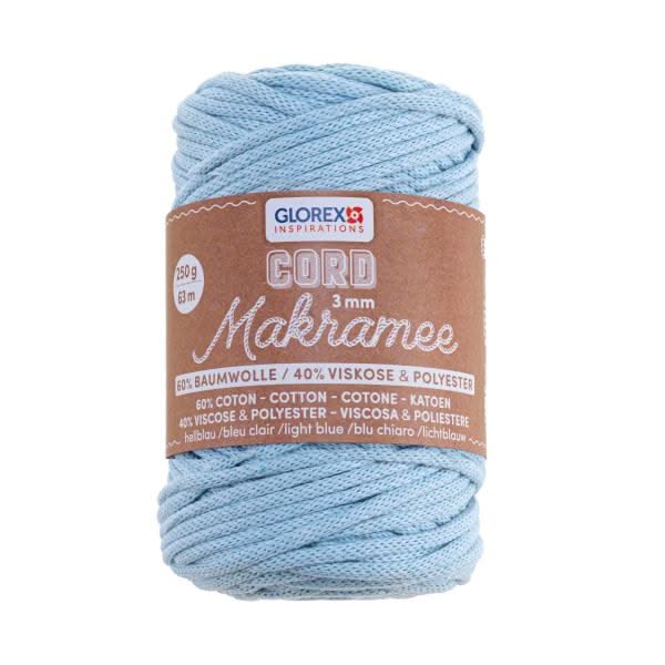 Makramee Cord 3mm 250g, gewebt hellblau, 60% Cotton, 40% Vis. - Kidis Art