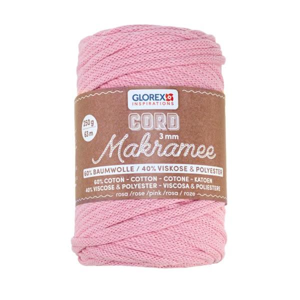Makramee Cord 3mm 250g, gewebt rosa, 60% Coton, 40% viskose - Kidis Art