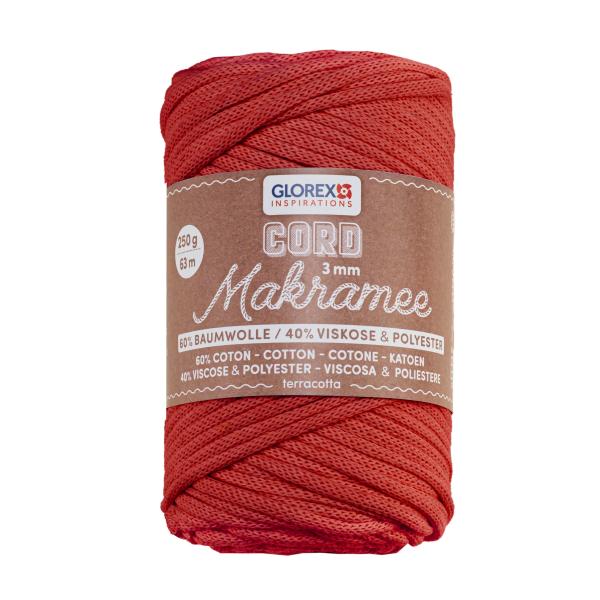 Makramee Cord 3mm 250g, gewebt terracotta,60% Cotton,40% Vis. - Kidis Art