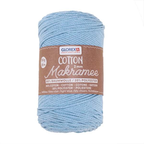 Makramee Cotton 2mm 250g hellblau, 80% Cotton, 20% Vis. - Kidis Art