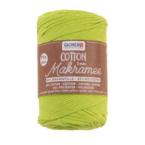 Makramee Cotton 2mm 250g neon gelb, 80% Coton, 20% Vis. - Kidis Art