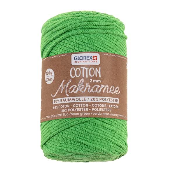 Makramee Cotton 2mm 250g neon grün, 80% Coton, 20% Vis. - Kidis Art