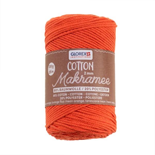 Makramee Cotton 2mm 250g neon orange,80% Coton,20% Vis. - Kidis Art